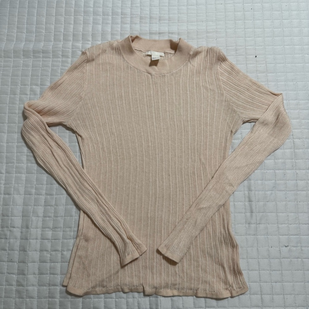 H&M Ribbed Knit Top in Soft Beige